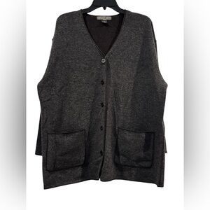 Women’s Herman Geist 100% Lambswool Gray Buttoned Jacket Cardigan Pockets: 1X
